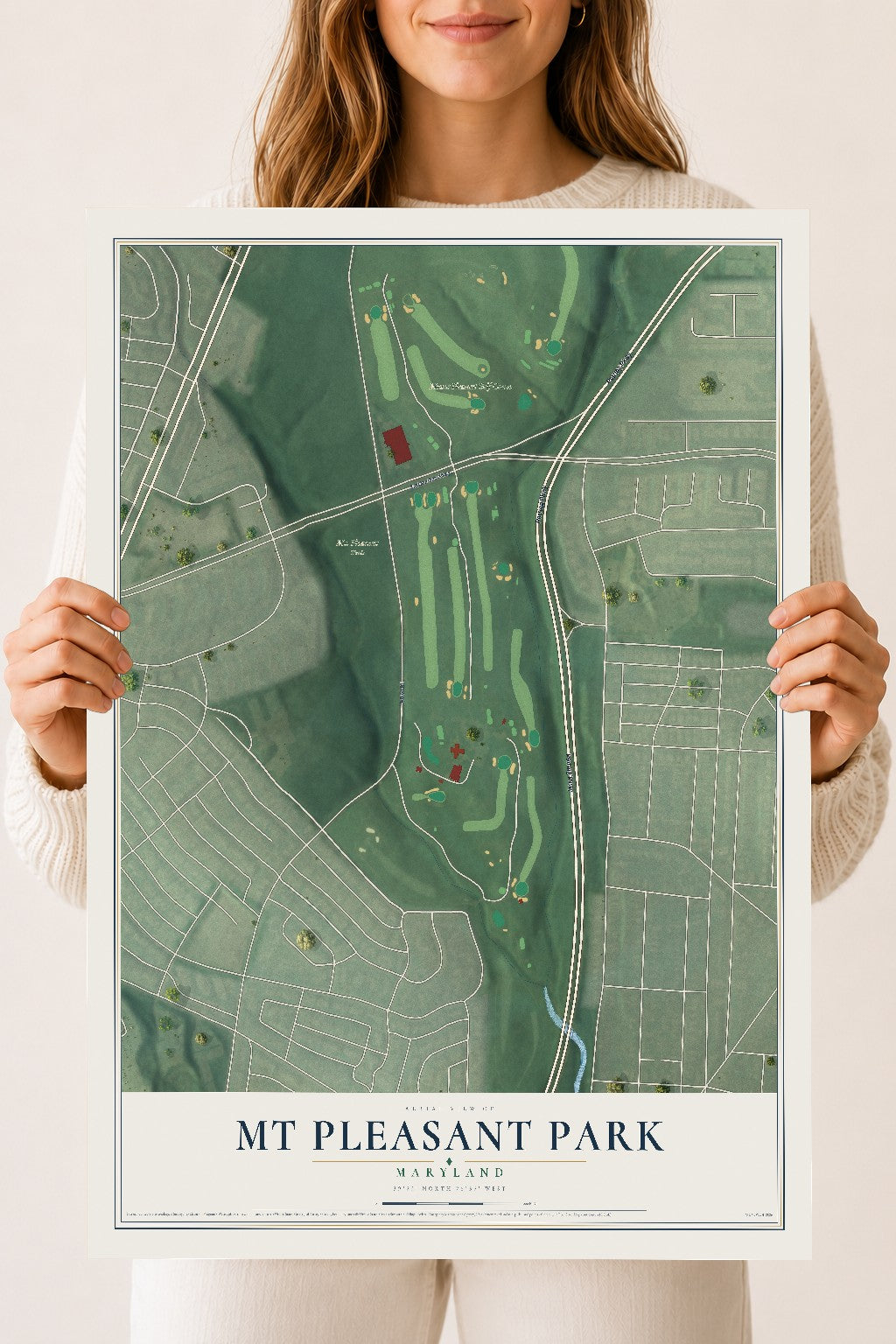 Map of Mt Pleasant Park, Maryland, 18 x 24 inch unframed archival matte print