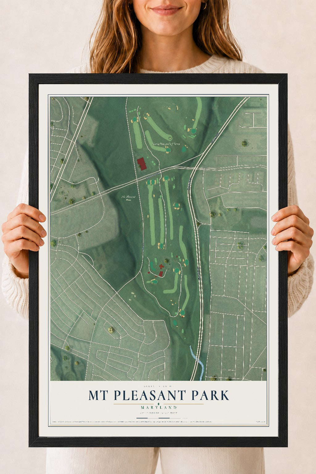 Map of Mt Pleasant Park, Maryland, 18 x 24 inch print in a black wood frame