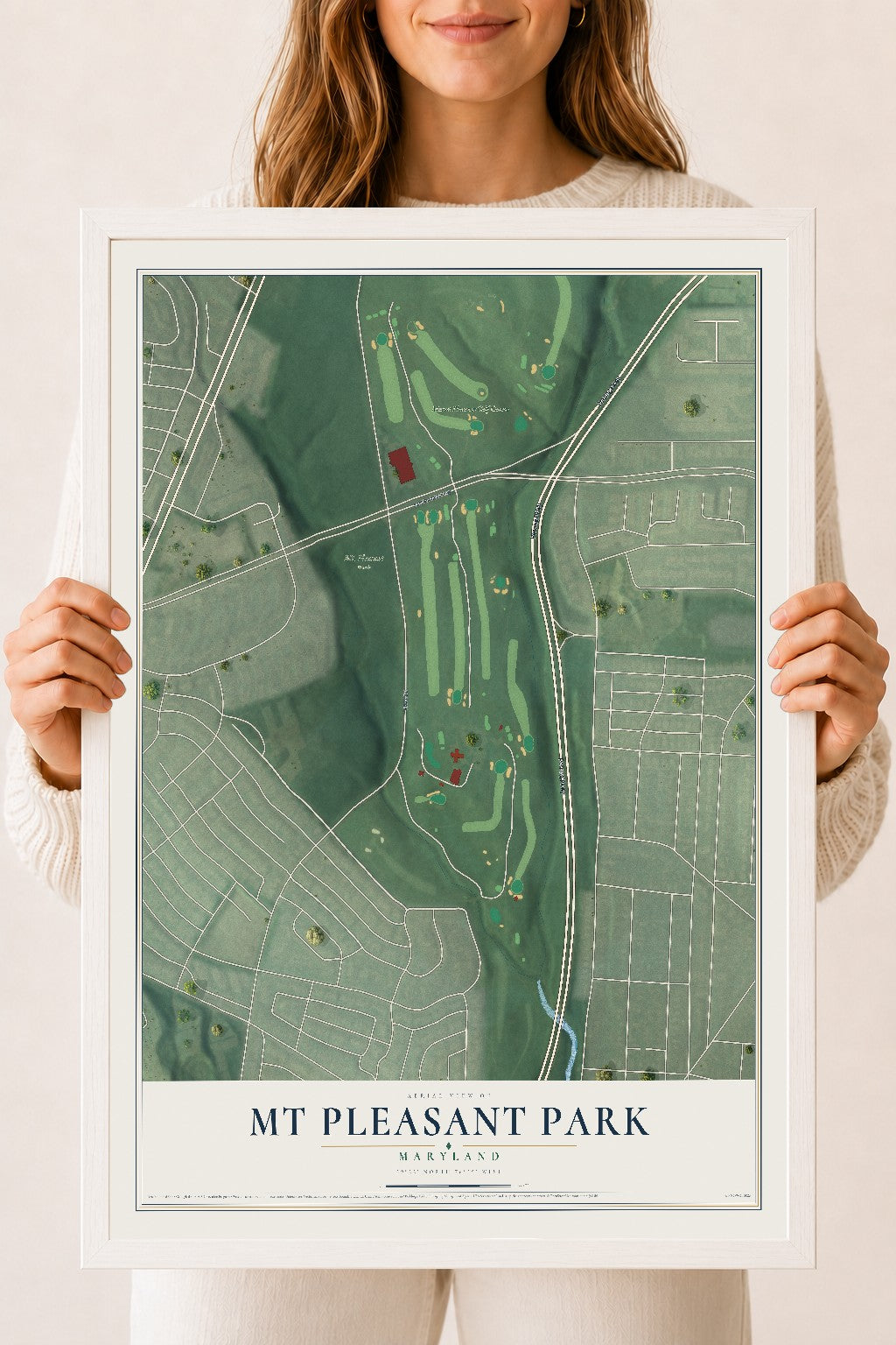 Map of Mt Pleasant Park, Maryland, 18 x 24 inch print in a white wood frame