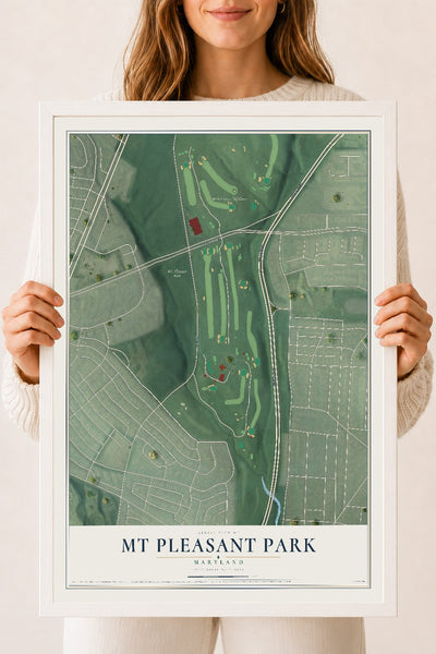 Map of Mt Pleasant Park, Maryland, 18 x 24 inch print in a white wood frame