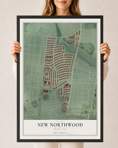 Map of New Northwood, Maryland, 24 x 36 inch print in a black wood frame