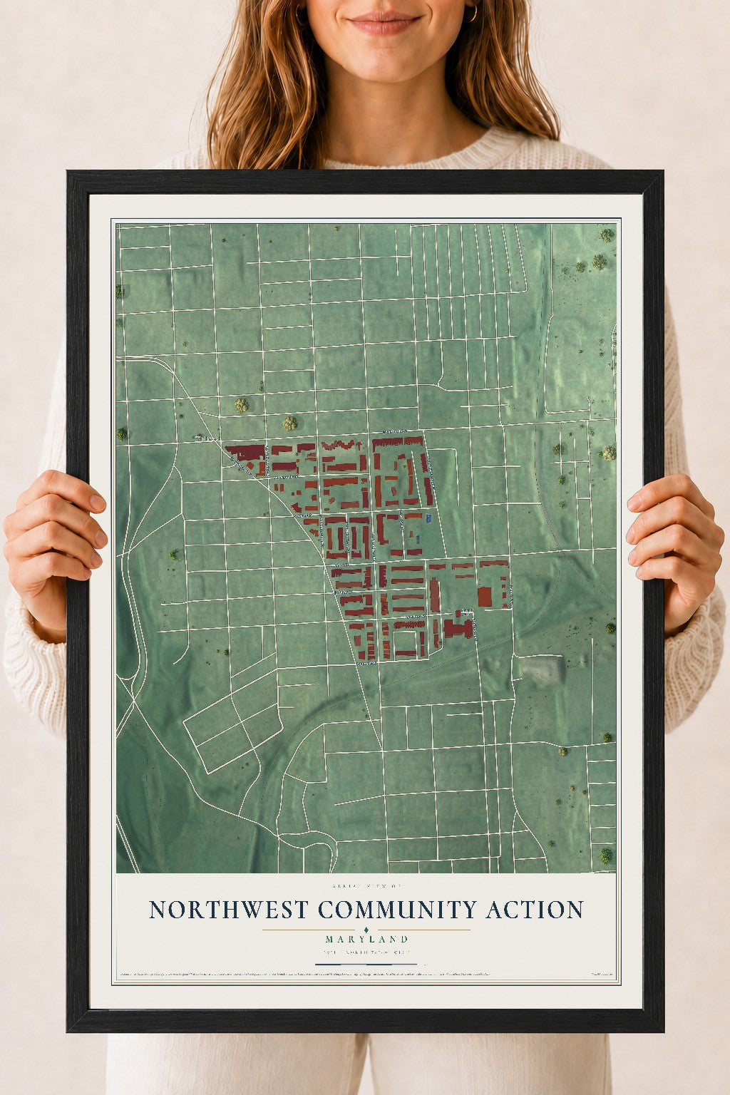 Map of Northwest Community Action, Maryland, 18 x 24 inch print in a black wood frame