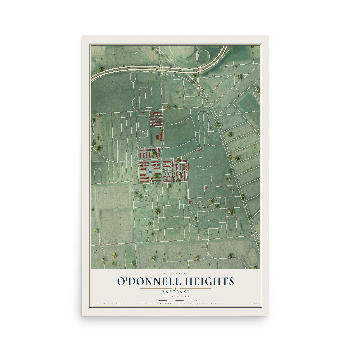 Map of O'Donnell Heights, Maryland, 12 x 18 inch unframed archival matte print