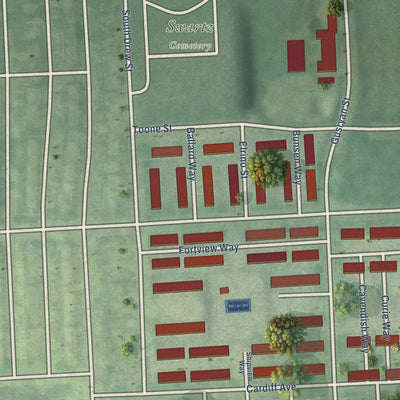 Close-up of the map of O'Donnell Heights, Maryland print showing street and building detail