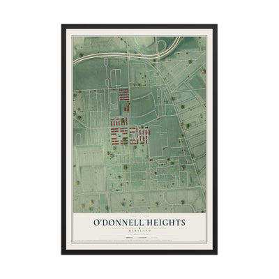 Map of O'Donnell Heights, Maryland, 12 x 18 inch print in a black wood frame