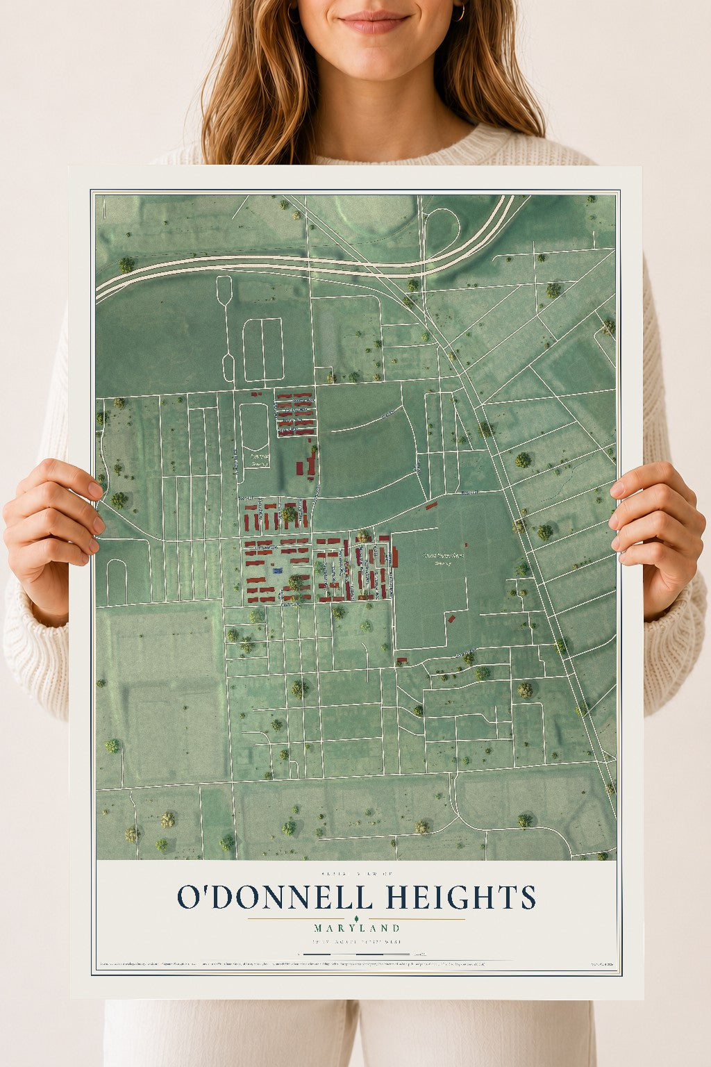 Map of O'Donnell Heights, Maryland, 18 x 24 inch unframed archival matte print