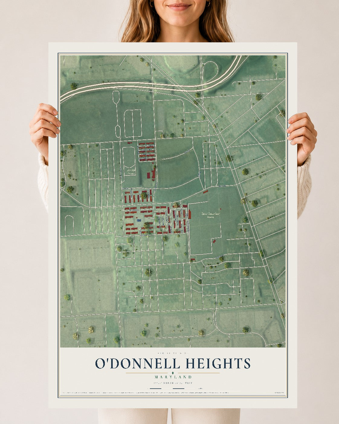 Map of O'Donnell Heights, Maryland, 24 x 36 inch unframed archival matte print