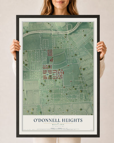 Map of O'Donnell Heights, Maryland, 24 x 36 inch print in a black wood frame