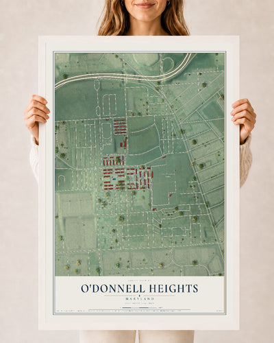 Map of O'Donnell Heights, Maryland, 24 x 36 inch print in a white wood frame