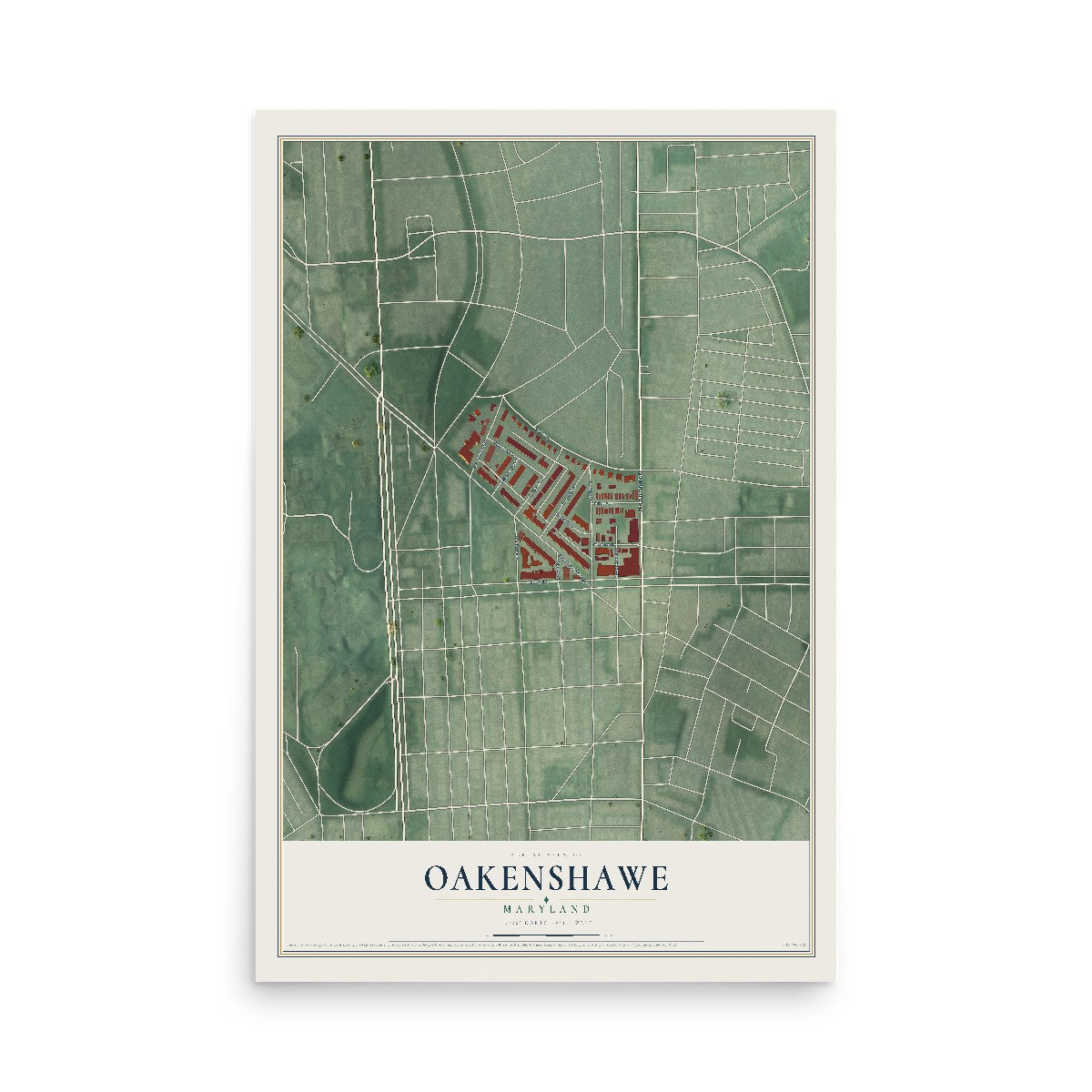 Map of Oakenshawe, Maryland, 12 x 18 inch unframed archival matte print