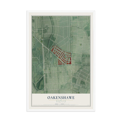 Map of Oakenshawe, Maryland, 12 x 18 inch print in a white wood frame