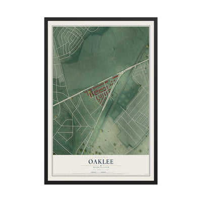 Map of Oaklee, Maryland, 12 x 18 inch print in a black wood frame
