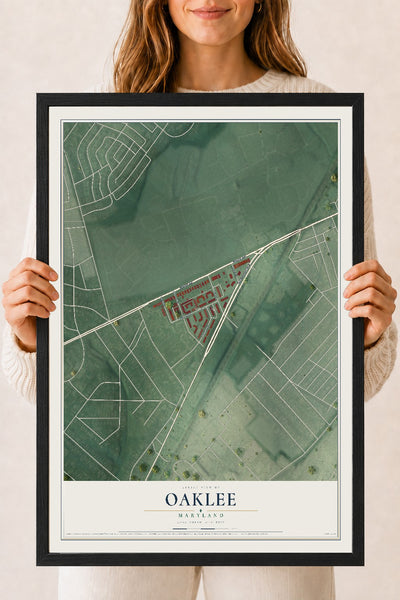 Map of Oaklee, Maryland, 18 x 24 inch print in a black wood frame
