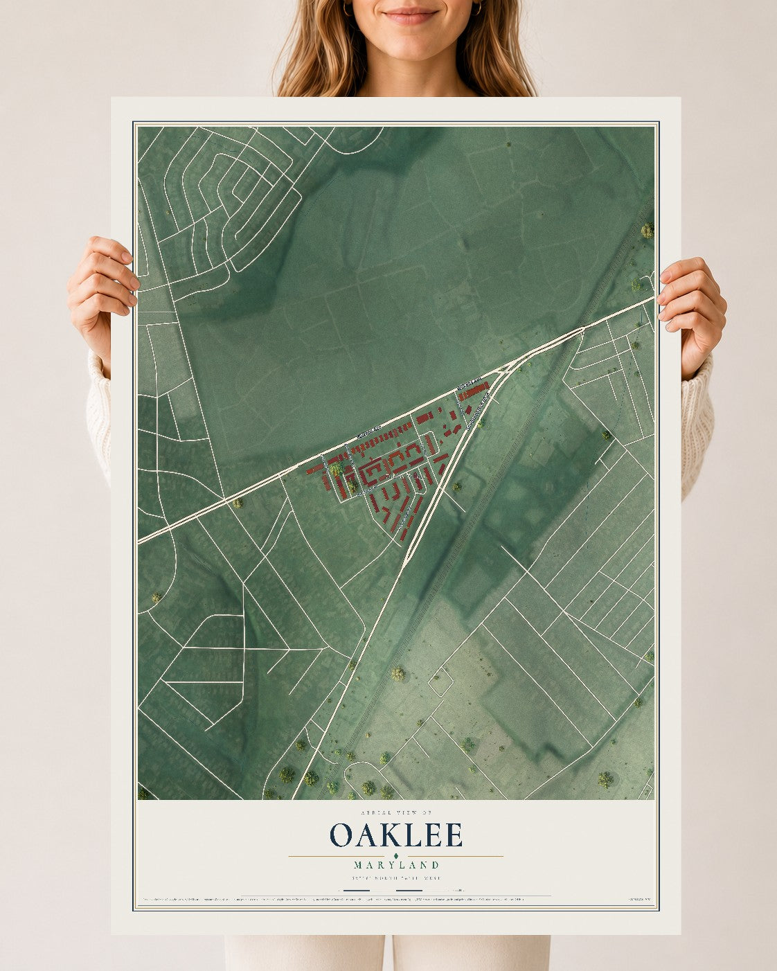 Map of Oaklee, Maryland, 24 x 36 inch unframed archival matte print