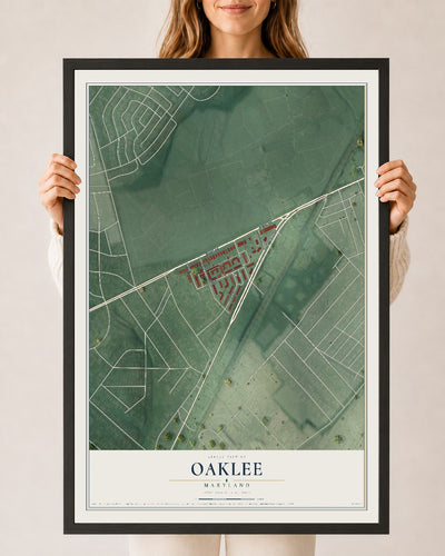 Map of Oaklee, Maryland, 24 x 36 inch print in a black wood frame