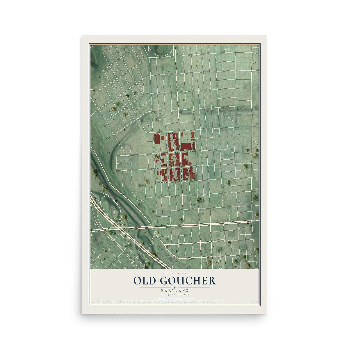 Map of Old Goucher, Maryland, 12 x 18 inch unframed archival matte print