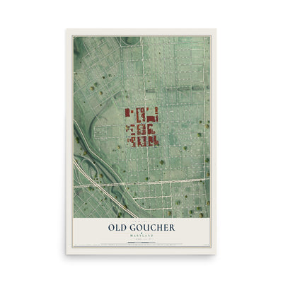 Map of Old Goucher, Maryland, 12 x 18 inch unframed archival matte print