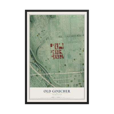 Map of Old Goucher, Maryland, 12 x 18 inch print in a black wood frame