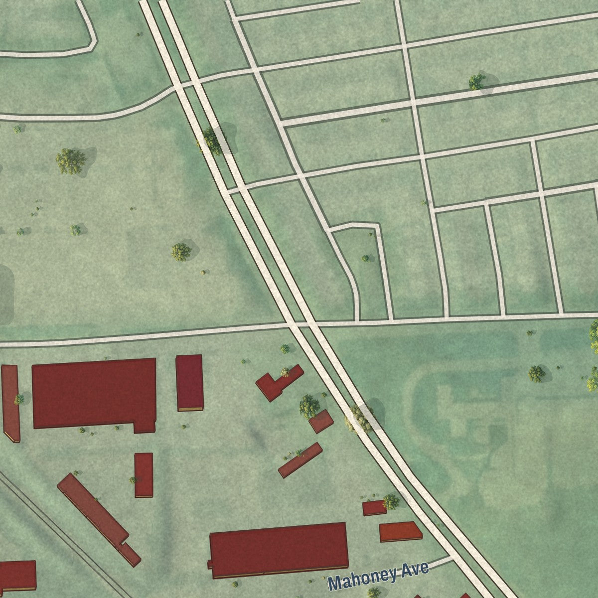 Second close-up of the map of Orangeville Industrial Area, Maryland print showing more streets and buildings