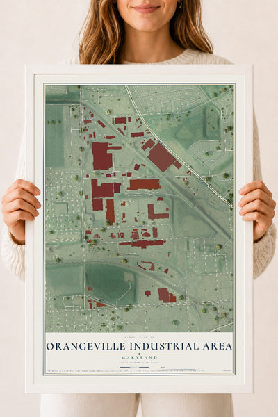 Map of Orangeville Industrial Area, Maryland, 18 x 24 inch print in a white wood frame