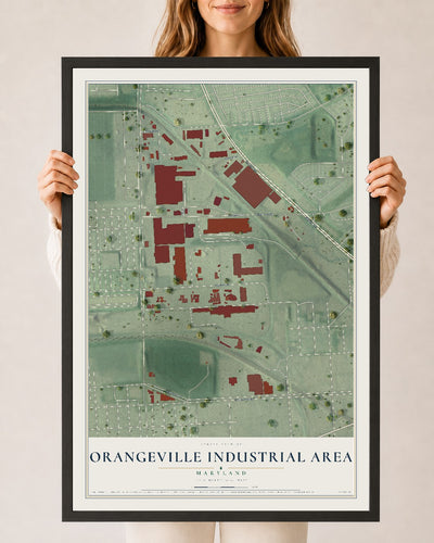 Map of Orangeville Industrial Area, Maryland, 24 x 36 inch print in a black wood frame