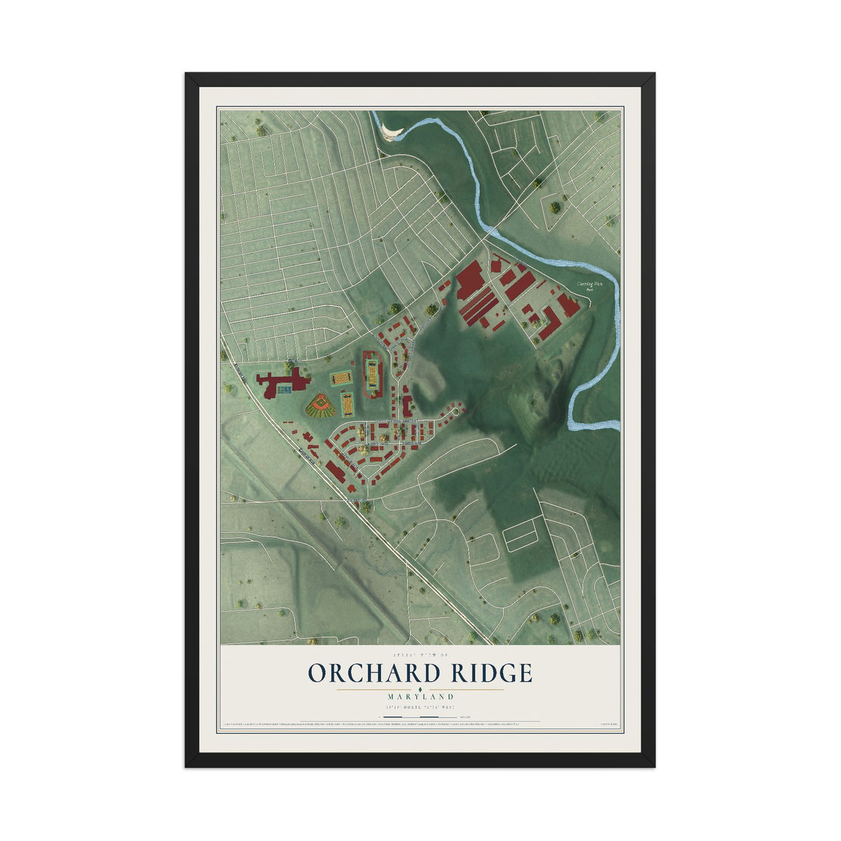 Map of Orchard Ridge, Maryland, 12 x 18 inch print in a black wood frame