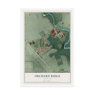 Map of Orchard Ridge, Maryland, 12 x 18 inch print in a white wood frame