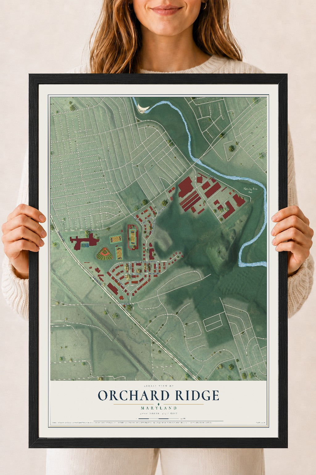 Map of Orchard Ridge, Maryland, 18 x 24 inch print in a black wood frame