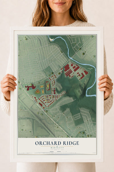 Map of Orchard Ridge, Maryland, 18 x 24 inch print in a white wood frame