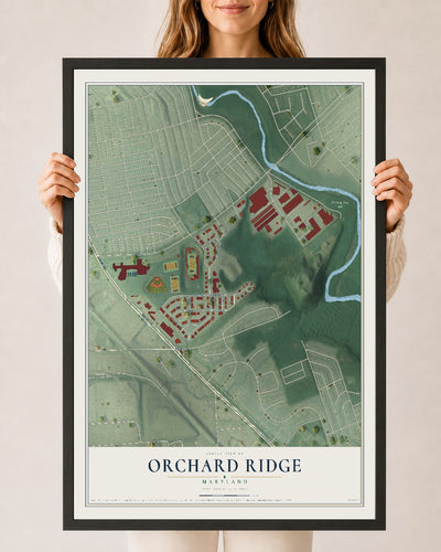 Map of Orchard Ridge, Maryland, 24 x 36 inch print in a black wood frame