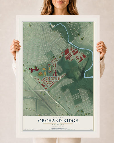 Map of Orchard Ridge, Maryland, 24 x 36 inch print in a white wood frame