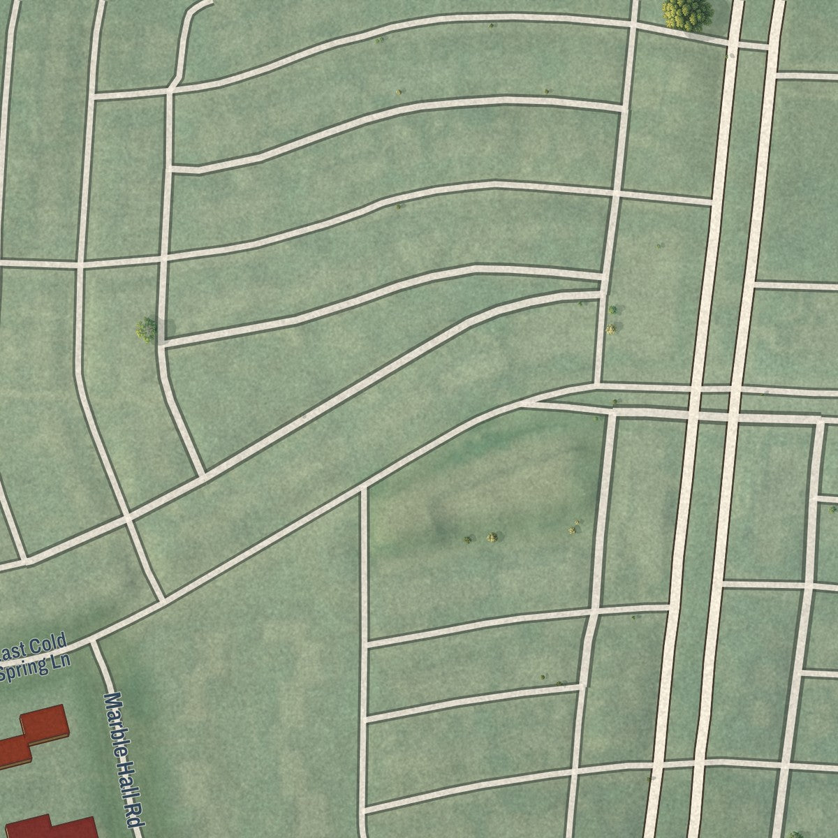 Second close-up of the map of Original Northwood, Maryland print showing more streets and buildings