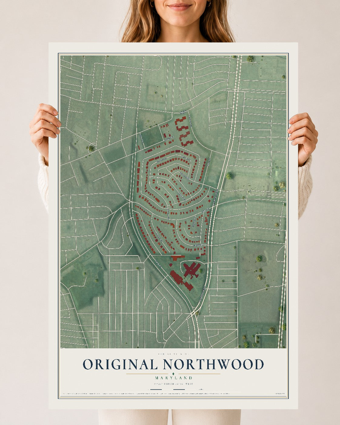 Map of Original Northwood, Maryland, 24 x 36 inch unframed archival matte print