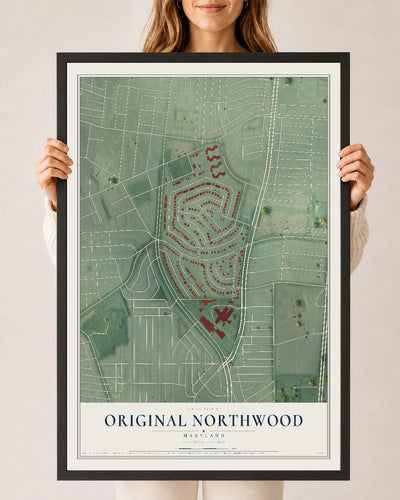 Map of Original Northwood, Maryland, 24 x 36 inch print in a black wood frame