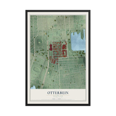 Map of Otterbein, Maryland, 12 x 18 inch print in a black wood frame