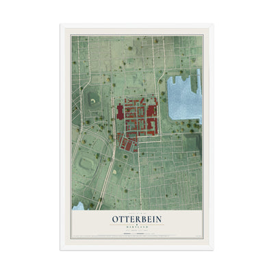 Map of Otterbein, Maryland, 12 x 18 inch print in a white wood frame