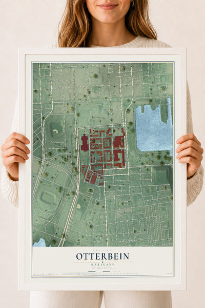 Map of Otterbein, Maryland, 18 x 24 inch print in a white wood frame