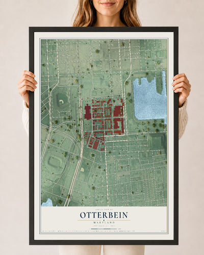 Map of Otterbein, Maryland, 24 x 36 inch print in a black wood frame