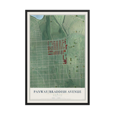 Map of Panway-Braddish Avenue, Maryland, 12 x 18 inch print in a black wood frame