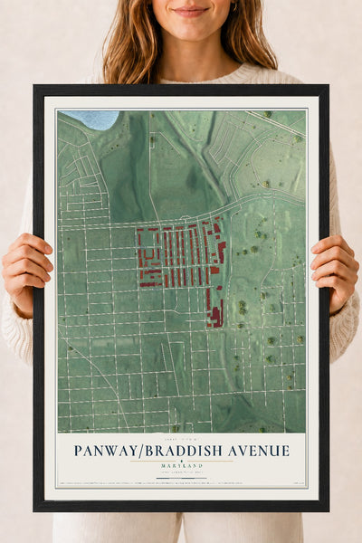 Map of Panway-Braddish Avenue, Maryland, 18 x 24 inch print in a black wood frame