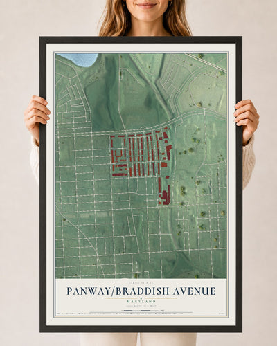 Map of Panway-Braddish Avenue, Maryland, 24 x 36 inch print in a black wood frame