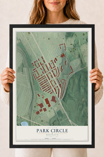 Map of Park Circle, Maryland, 18 x 24 inch print in a black wood frame