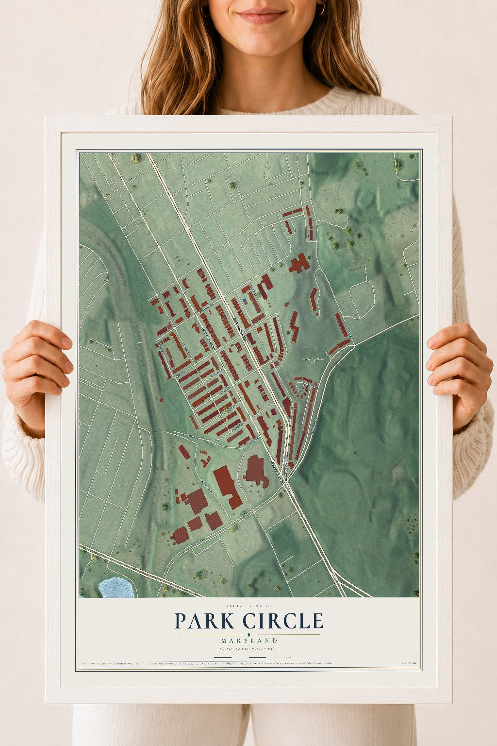 Map of Park Circle, Maryland, 18 x 24 inch print in a white wood frame