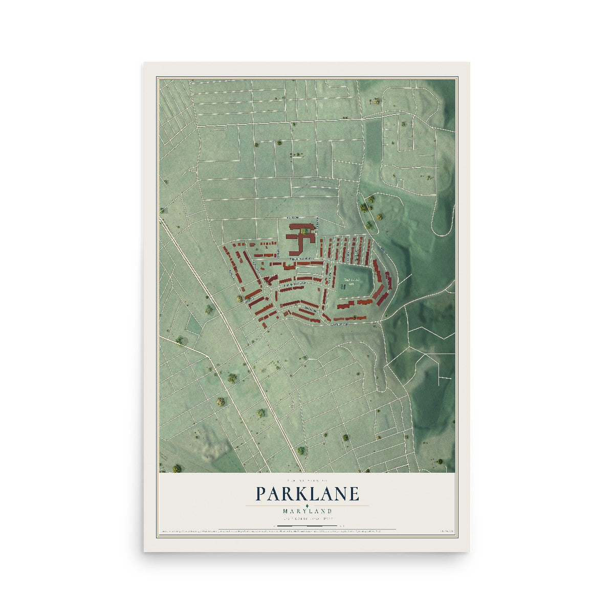 Map of Parklane, Maryland, 12 x 18 inch unframed archival matte print