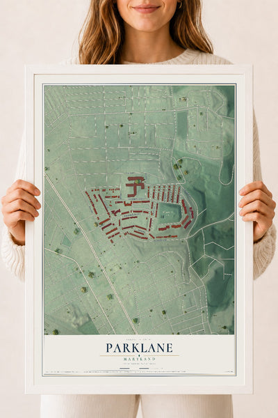 Map of Parklane, Maryland, 18 x 24 inch print in a white wood frame