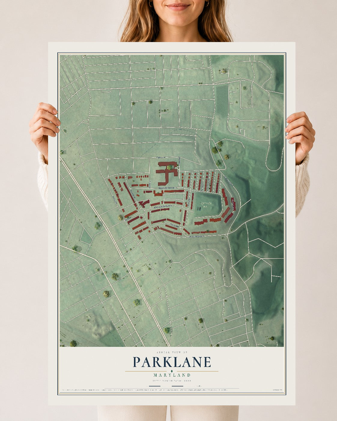Map of Parklane, Maryland, 24 x 36 inch unframed archival matte print