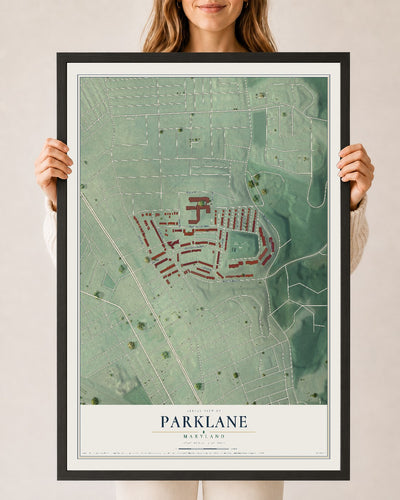 Map of Parklane, Maryland, 24 x 36 inch print in a black wood frame