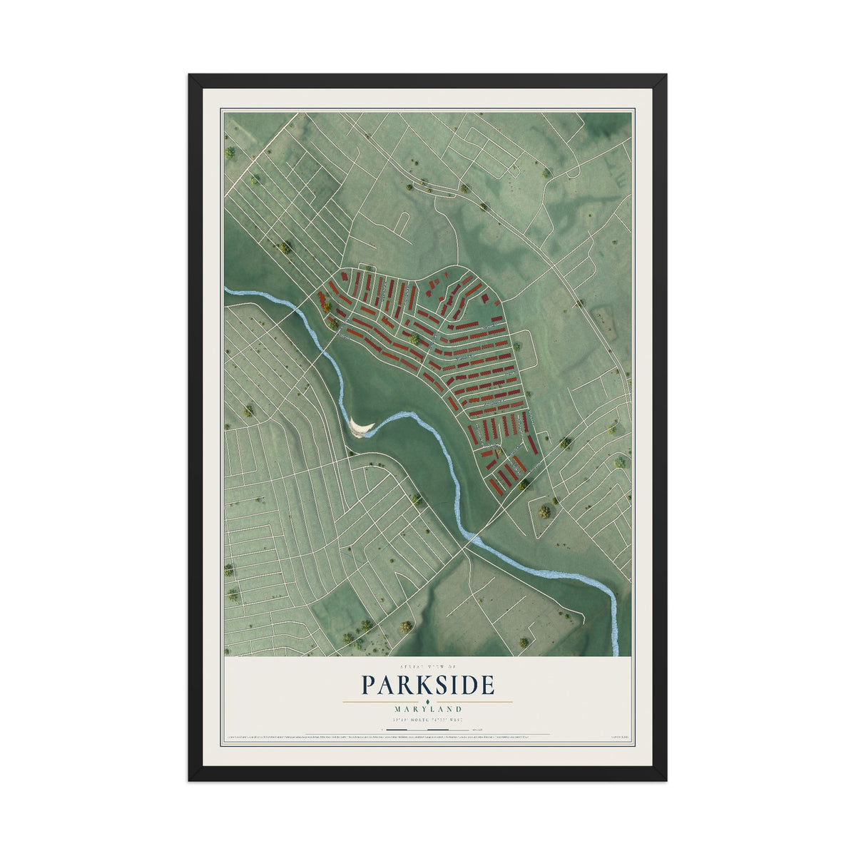Map of Parkside, Maryland, 12 x 18 inch print in a black wood frame