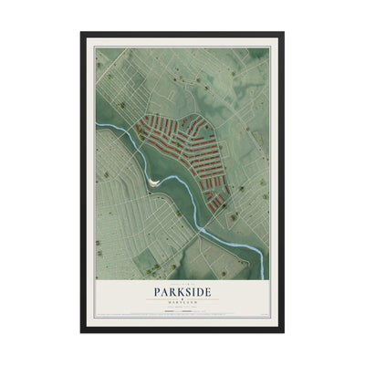 Map of Parkside, Maryland, 12 x 18 inch print in a black wood frame
