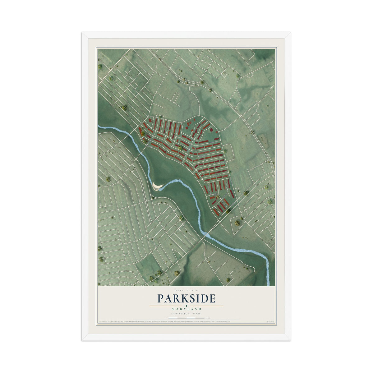 Map of Parkside, Maryland, 12 x 18 inch print in a white wood frame